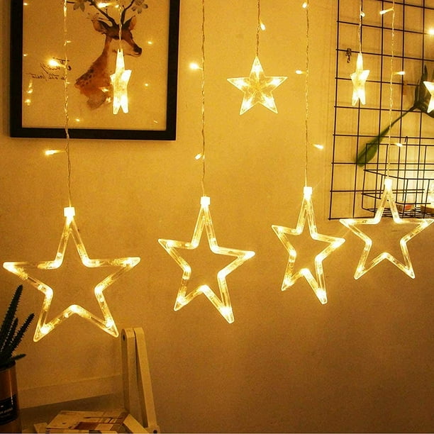 Cortinas de luces LED navideñas, guirnaldas de luces LED navideñas, cortinas de luces navideñas, guirnaldas de luces navideñas, luces de estrellas, cortinas de luces con estrellas, decoración navideña