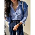thumbnail image 3 of Women's Striped Button Down Shirt Long Sleeve Collared Blue Blouse, 3 of 8