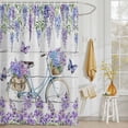 thumbnail image 3 of Shower Curtain Purple Vintage Floral Shower Curtains for Bathroom Decor, Waterproof Polyester Shower Curtain Set with Hooks, Small Stall Size 36" x 72" White Wood Grain, 3 of 9