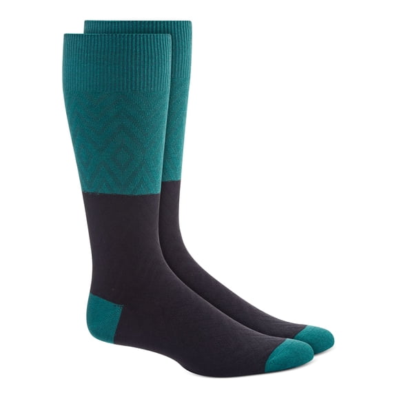 ALFANI Mens Green Color Block Dress Crew Socks 7-12