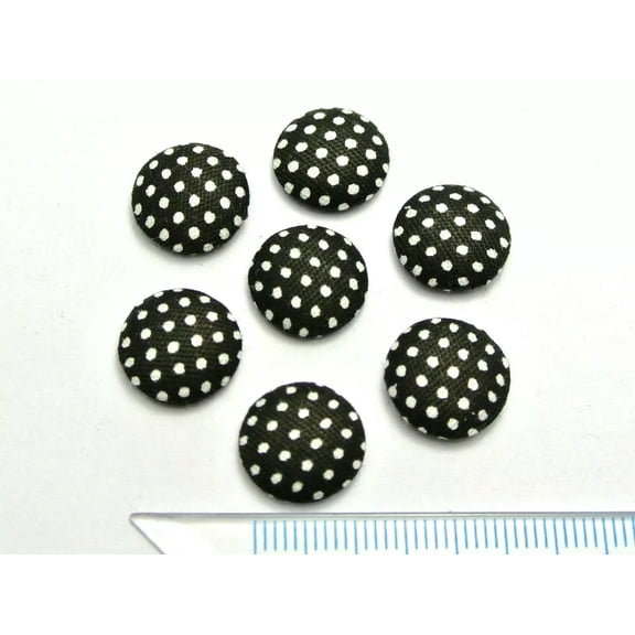 EOEMY 50 Black With White Polka Dot Flatback Fabric Covered Round Button 12mm Cabocho