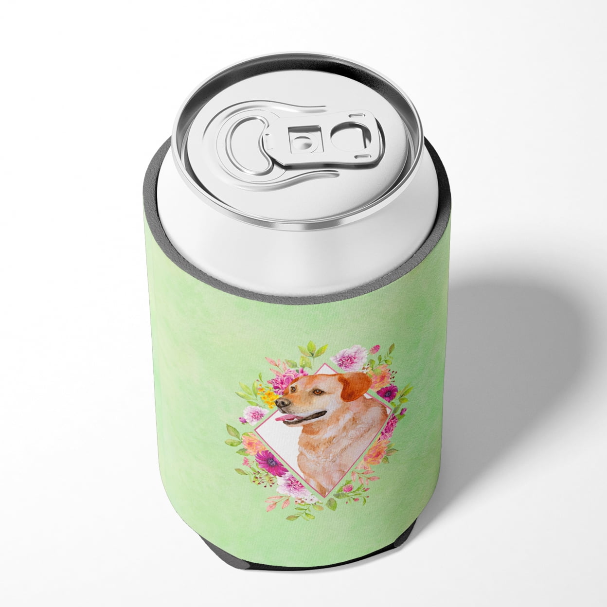 Carolines Treasures CK4318CC Yellow Labrador Retriever Green Flowers Can or Bottle Hugger Can Hugger multicolor