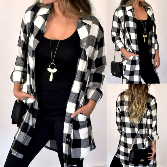 Liquidation de Noël Cardigan à Carreaux pour Femmes Veste d'Automne Extérieur Grande Taille