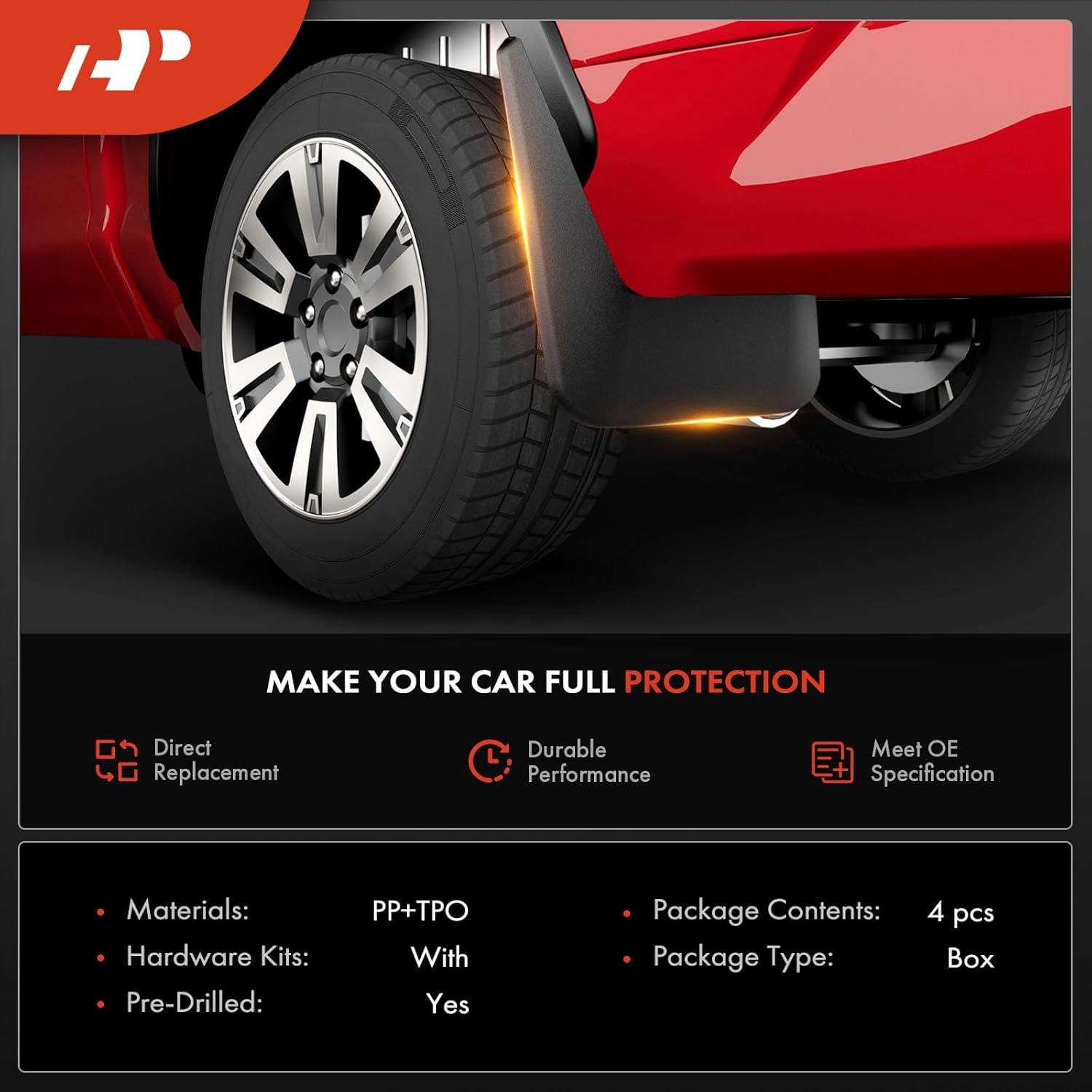 A-Premium Set of 4PCS Mud Flaps Splash Guards Mudguards Mudflaps with Hardware Accessories Compatible with Toyota Prius, 2004-2009, Hatchback, 1.5L, Black, Front and Rear (Driver & Passenger Sides)