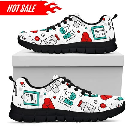 

Spring Autumn Soft Warm Flats Shoes Hospital Medical Nurse Printed Women Casual Sneakers Lace Up Footwear Zapatillas