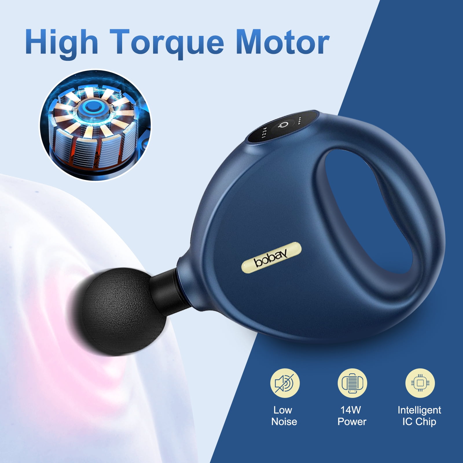 BoBay Mini Ring Massage Gun, Portable Deep Tissue Muscle Massager Powerful Brushless High Torque Motor, Quiet 4 Speeds Fascia Gun 4 Heads for Back Neck Shoulder Body Massagers Relaxation
