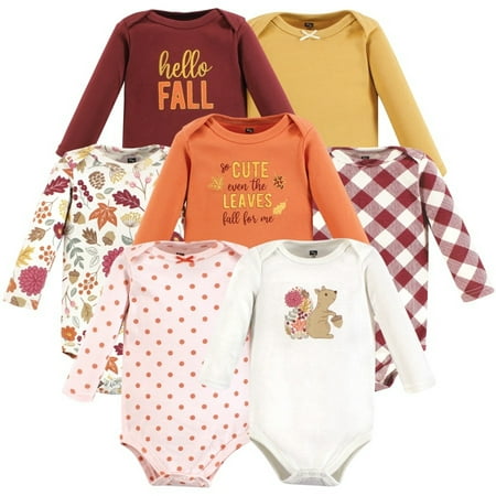 

Hudson Baby Infant Girl Cotton Long-Sleeve Bodysuits Fall Squirrel 7-Pack Preemie