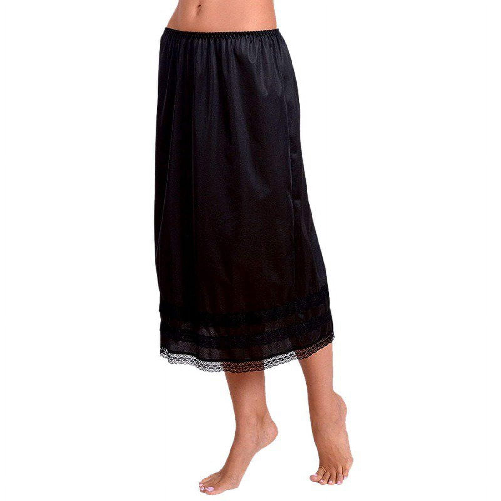 Women s Half Slip Skirt Imitation Silk Lace Half Slip Skirt Extender Black L