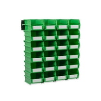 Triton Products® Green Polypropylene Bins; 24 Interlocking Bins With 2 Wall Mount Rails