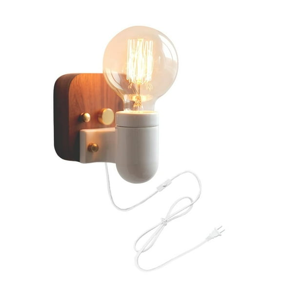 Kiven Plug in Wall Sconce Black Walnut Wall Lamp with Button Switch Plug in Cord Vintage Wall Mounted Lighting Fixture for Bedside Bedroom Indoor Doorway - 1 Pack(Bulb not Included