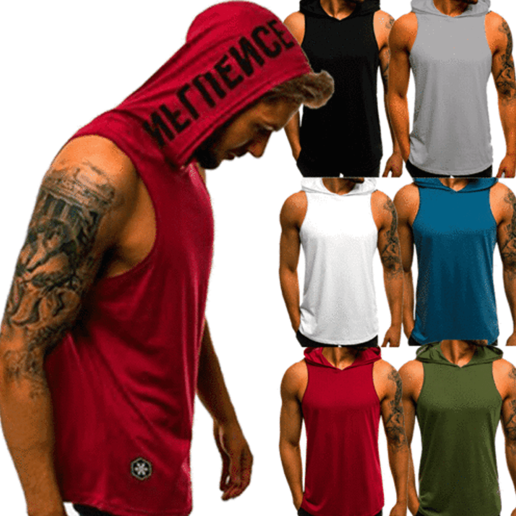 Aixdir Sleeveless Hoodie Men Workout Hooded Tank Top Gym Muscle Shirts with Pocket