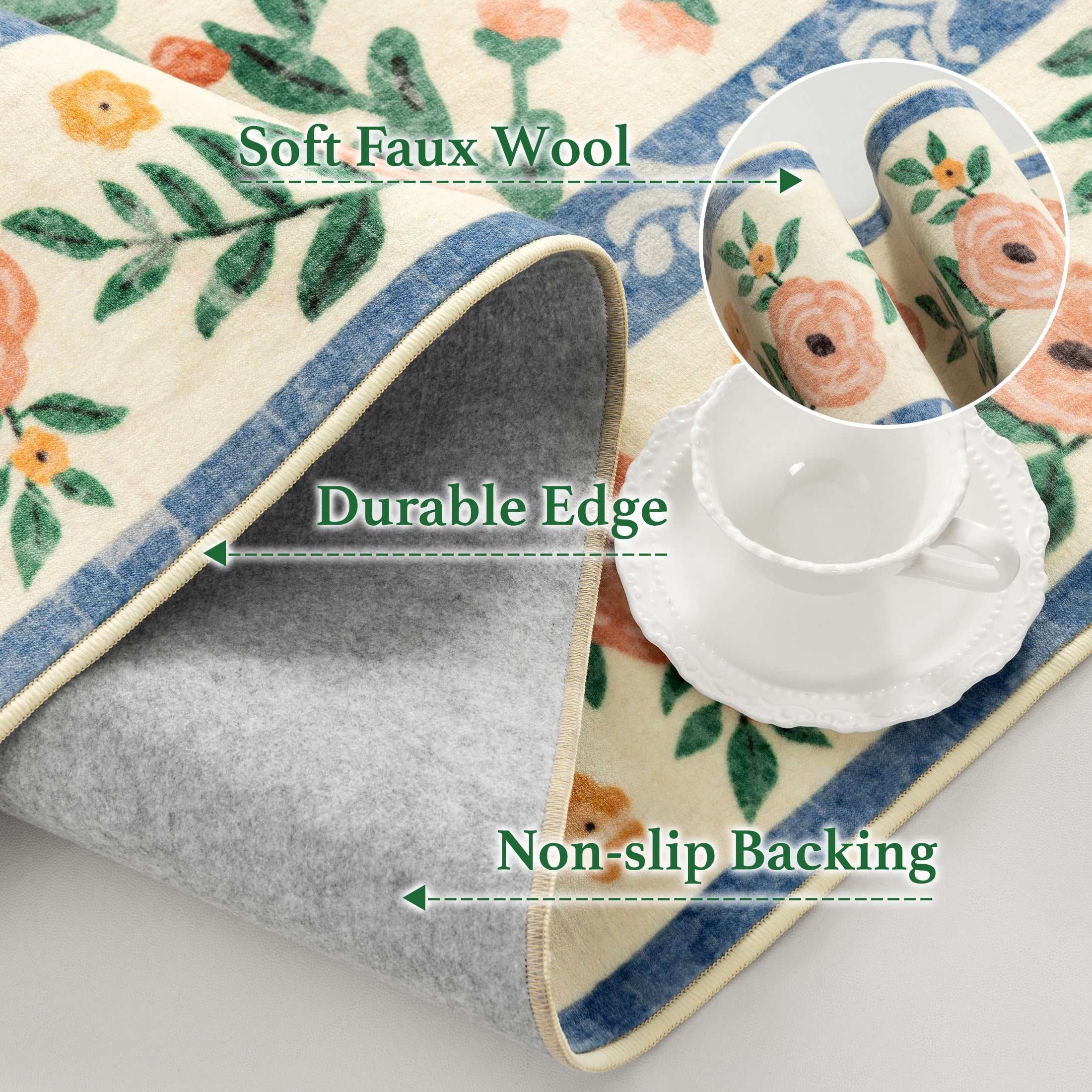 SORONO KATE 2'x3' Floral Area Rugs for Door Entrance Entryway, Machine Washable Oriental Vintage Distressed Non Slip Soft Indoor Area Carpet, Cream