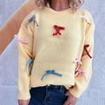 thumbnail image 2 of Bow Sweater for Women Long Sleeve Crewneck Solid Knit Pullover Top Yellow L, 2 of 5
