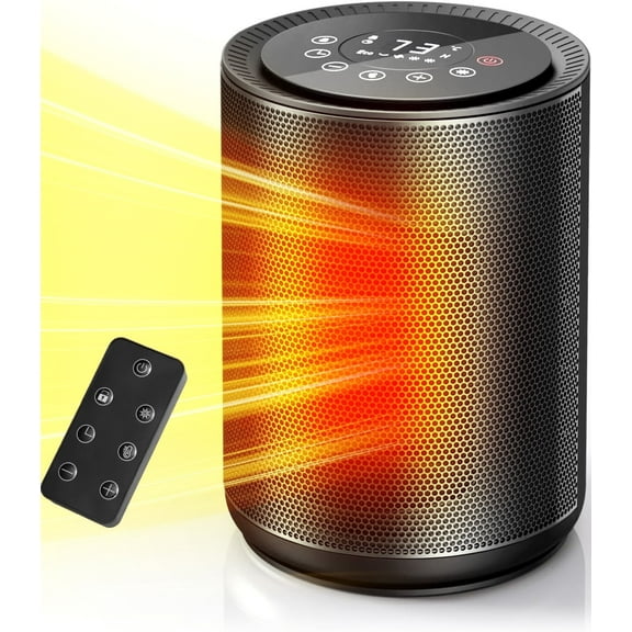 Moifoi Space Heater, 1500 W PTC Ceramic Heater with LED Screen & Remote Control, 24H Timer, ECO mode, Overheat and Tip-Over Protection, Fast Heating for Bedroom, Room, Black