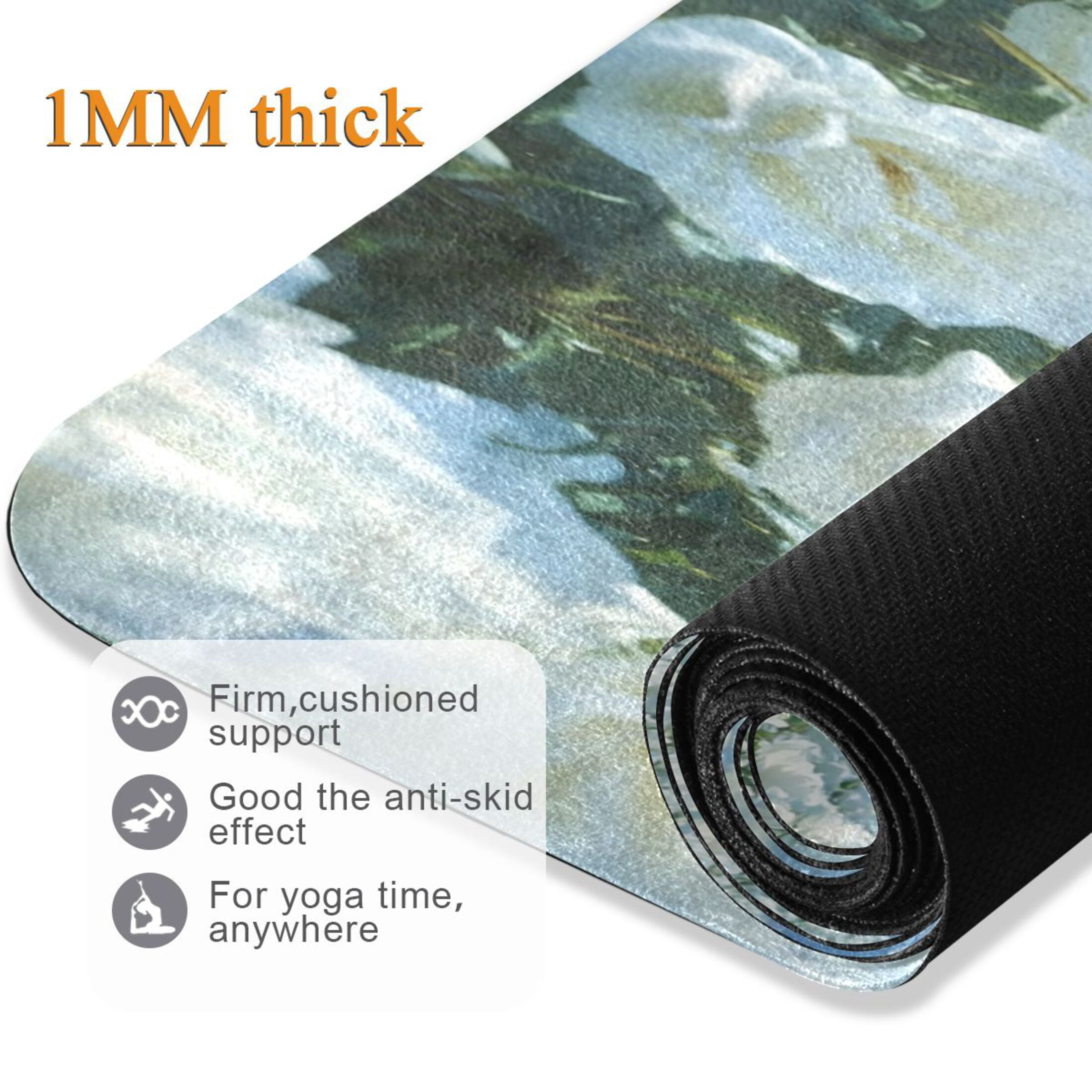 BZSMCE Yoga Mat Women White Roses with Mountain Backdrop Fitness Mat