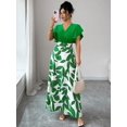 thumbnail image 4 of Elegant Green Leaf Pattern Wrap Cap Sleeve Fitted Maxi Dress For Women Spring Summer, 4 of 8