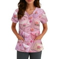 thumbnail image 4 of Valentines Day Scrub Tops Women Plus Size Loose V Neck Cute Love Heart Printed Scrub Shirts Hoilday Short Sleeve Scrubs Nursing Workwear Medical Nurse Uniform with Pockets Purple Pink 2XL, 4 of 5