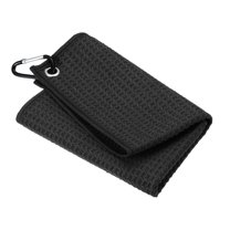 Uxcell 12"x12" Golf Towels Tri Fold Waffle Pattern Towels Soft Fiber with D Clip Black