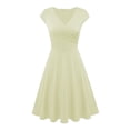 thumbnail image 5 of Vestido informal básico para mujer, para exteriores, para el hogar, de manga corta, ajustado, estilo camiseta, vestido estilo swing, minivestido liso con escote en V fruncido, 5 of 5