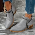 thumbnail image 4 of Shrysg Women's Ankle Boots Casual Low Block Heel Zip Short Booties Comfortable Flock Short Boots with Side Zipper for Outdoor and Daily Wear Gray, 4 of 5