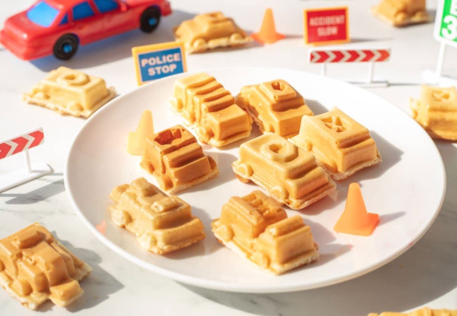 Cars & Trucks Mini Waffle Maker - Make 7 Different Vehicles- Police Car Firetruck Construction Truck & Automobile Shaped Pancakes- Electric Non Stick Iron w Recipe Guide, Kids Gift