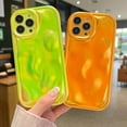 thumbnail image 6 of iPhone 13 Pro Max Holographic Case, Cute Laser 3D Water Ripple Bling Glitter Luxury Wave Shape Phone case for Women Girls Silicone Protection Cover (Fluorescent Orange), 6 of 13