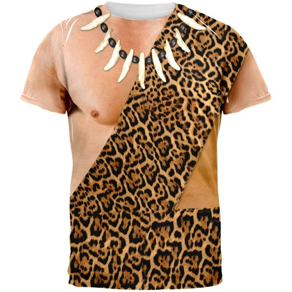 Halloween Caveman Costume All Over Adult T-Shirt - X-Large