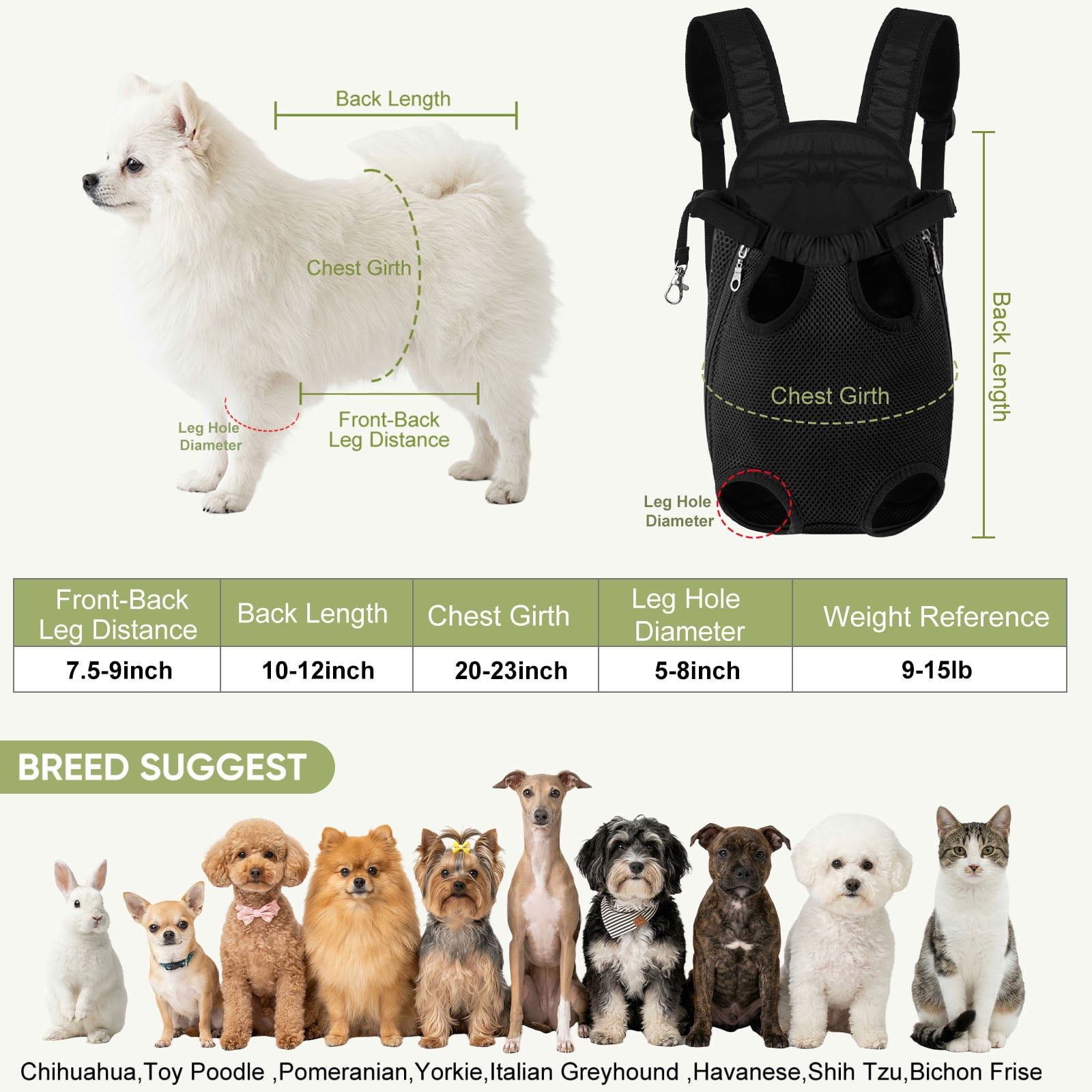 Upgraded Dog Carrier Backpack,Breathable Mesh,Portable Foldable Cat Carrier Sling for Hiking Camping,Adjustable Legs Out Pet Front Carriers Travel Bag for Small Dogs,Puppy,Cat,Rabbit,Black