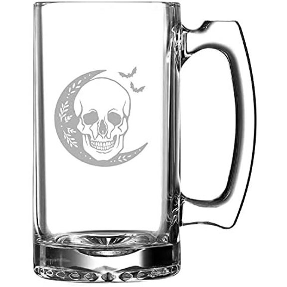 Skull Moon 2 Happy Halloween Etched 25oz Beer Mug