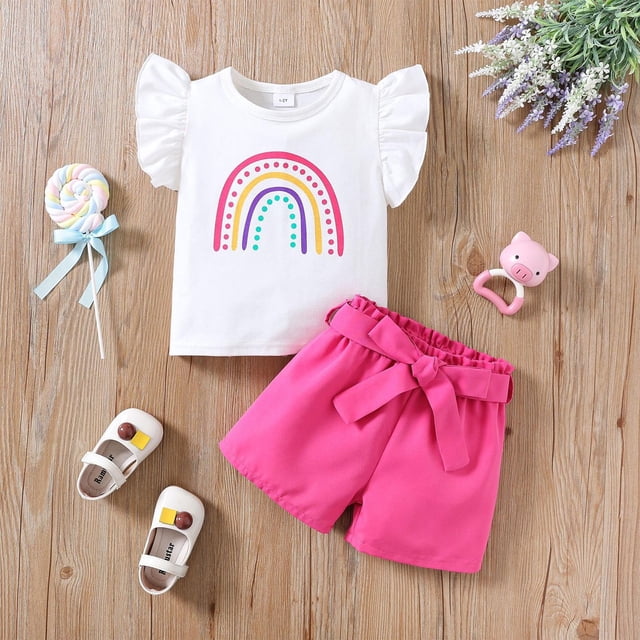 SDNall Bébé Été Mignon Petit Manches Volantées Manches Courtes Col Rond Ensemble de Shorts