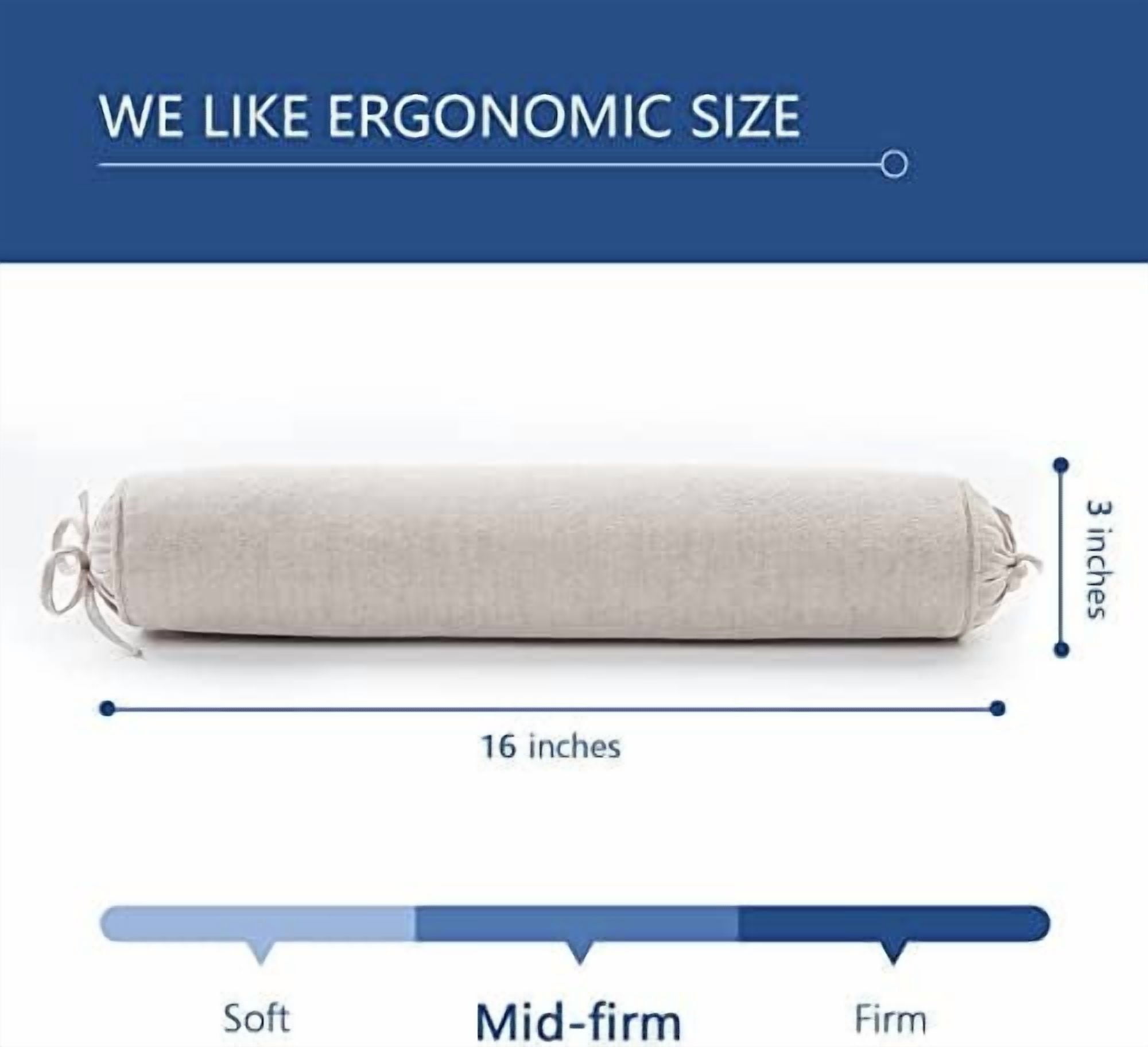 Buckwheat Pillow for Sleeping 3" x 16" Organic Cotton Adjustable Firm Cervical Roll Bolster Cylinder Recliner Neck Roll Pillow for Sleeping Pain Relief Round Neck Support Lumbar Bed Legs Back Yoga