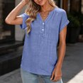 thumbnail image 6 of Women's Casual Solid Color V Neck Button Down Short Sleeve Cotton Tops Blouses Soft Lightweight Work Office Outfits | CSEONE,Navy S, 6 of 7
