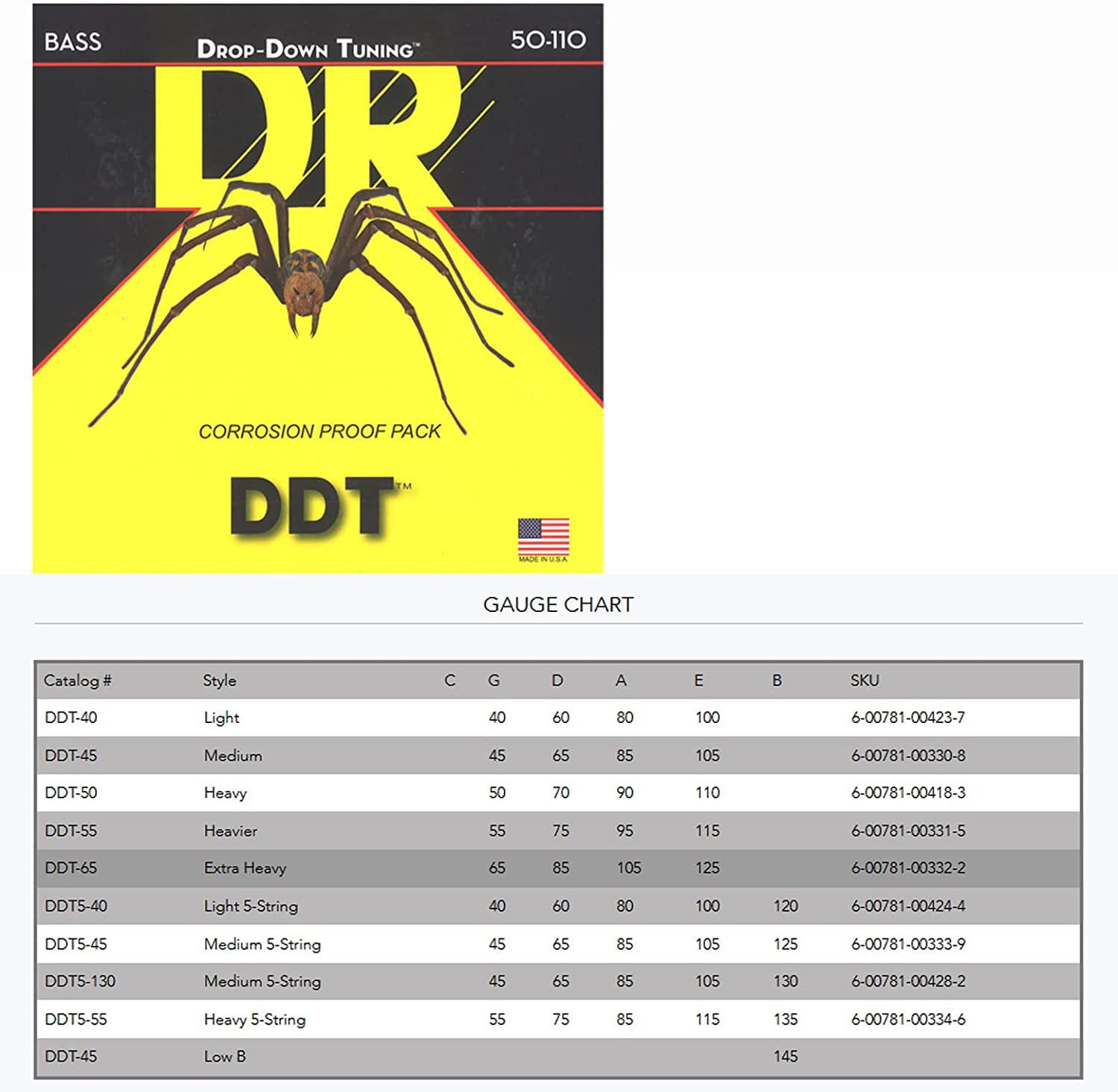 DR Strings Drop Down Tuning Heavy Bass Strings (50-110)