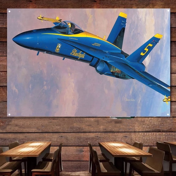 US Navy Blue Angels F A-18A Hornet Airplane Banner & Flag - Military Wall Art Poster For Room Studio Bedroom - Attack Aircraft Canvas Print Art Work - Fighter Jet Wall Decoration 38" x 57"