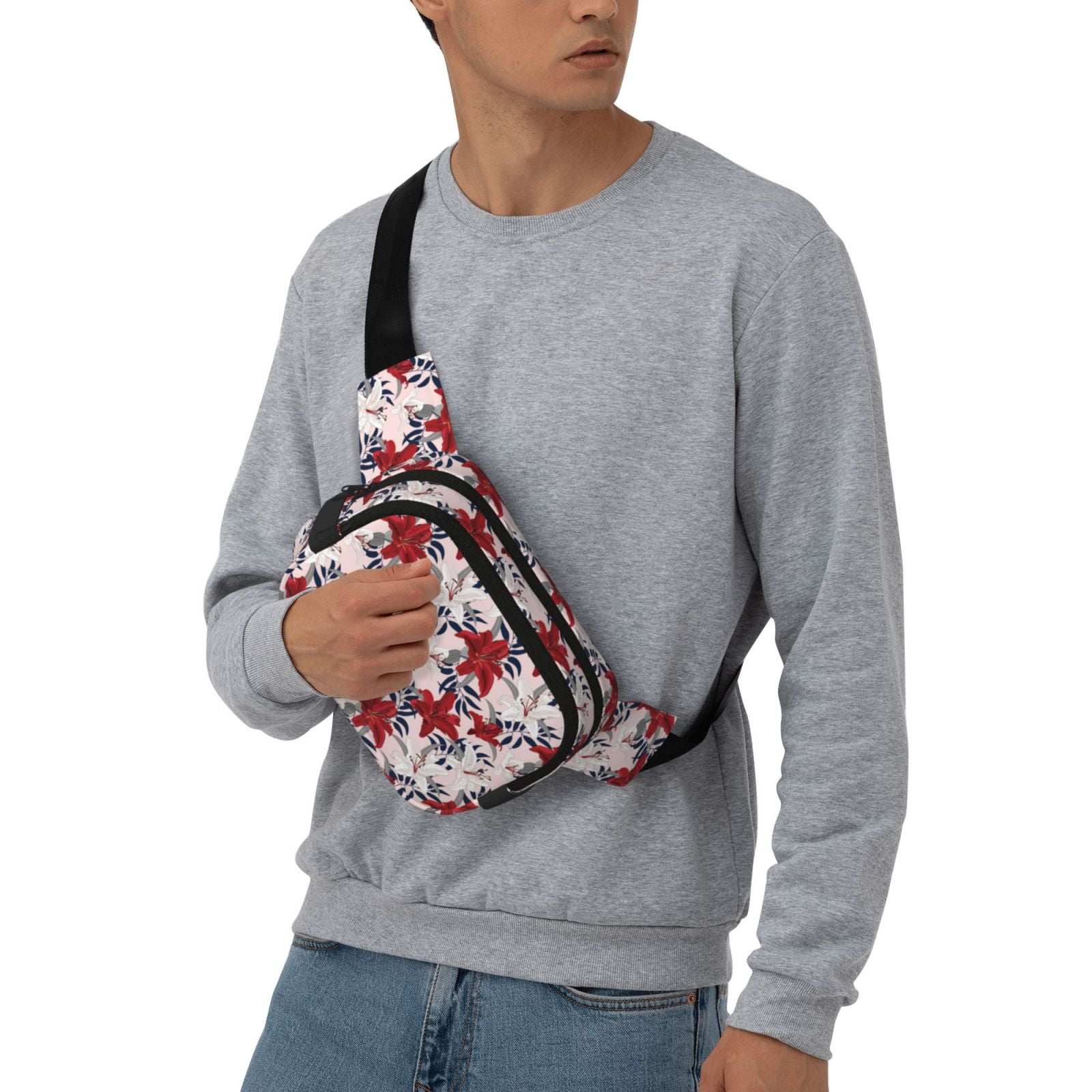 Picia Lilies Flowers Print Square Double-Layer Waist Bag Mini Adjustable Waist Belt Bag Exercise Running Travel Hiking