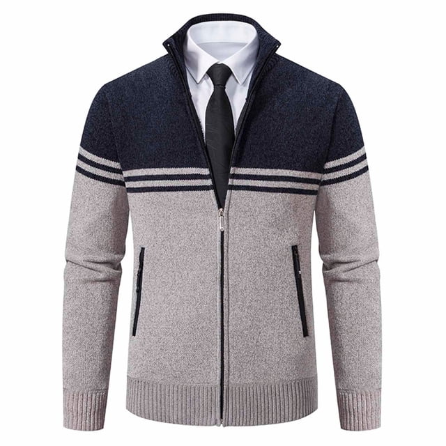 Cardigans pour Hommes Chandails Cardigan à la Mode pour Hommes Cardigan Décontracté à Manches Longues avec Fermeture Éclair et Col Montant Long Cardigan pour Hommes