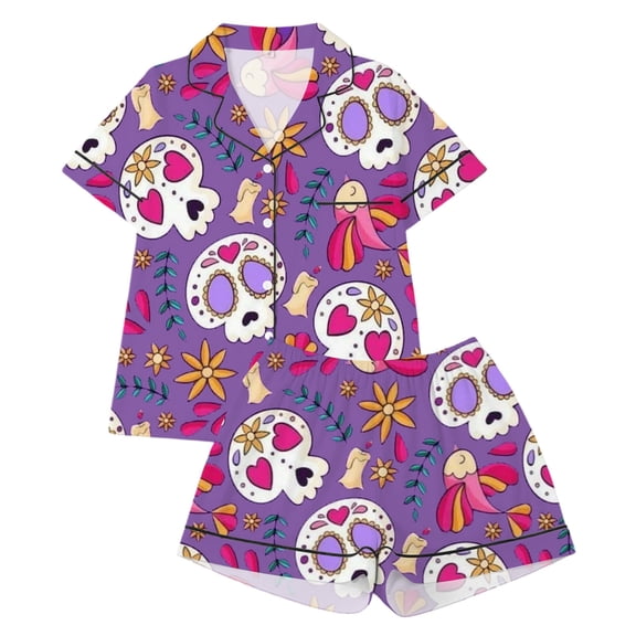 HEVRJEWJD Girl Boy Halloween Pajamas Button Down 2 Piece Pajama Set Little Kid Girls Pjs Nightgown Purple11 9-10 Years