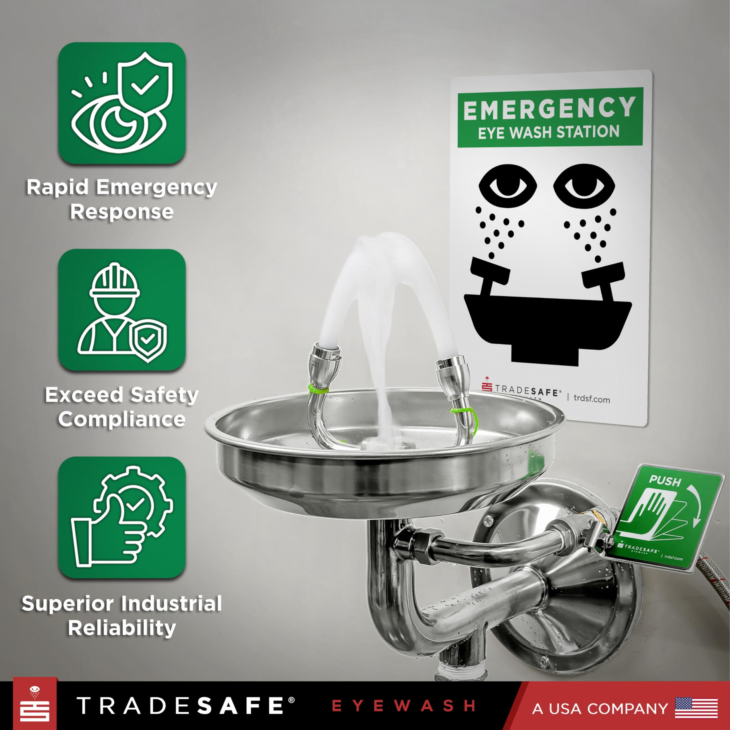 TRADESAFE Wall Mount Eye Wash Station, Emergency Eye Wash Station OSHA Approved, ANSI Compliant