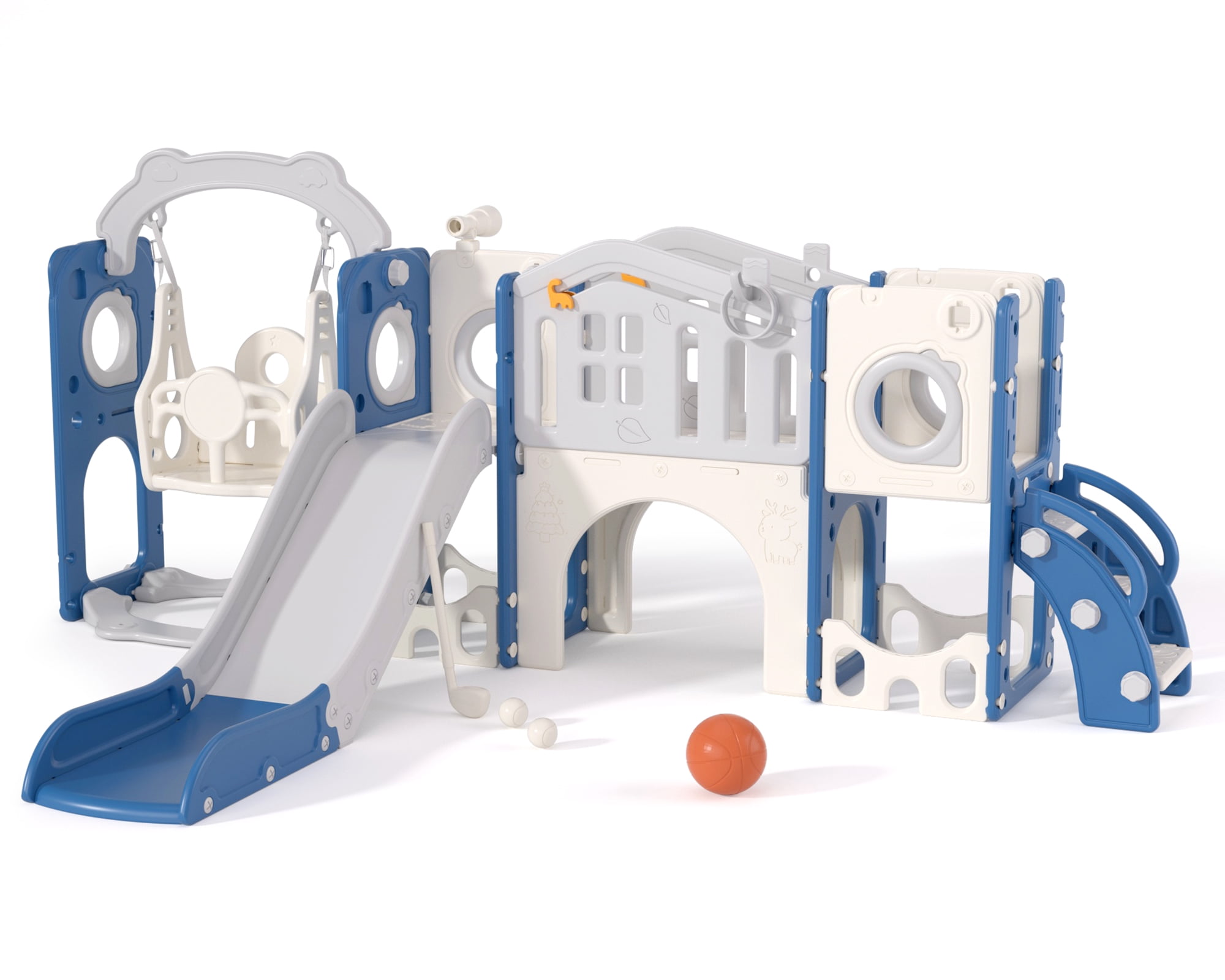 XJD 12 in 1 Toddler Slide and Swing Set - Baby Slide for Toddlers 1-3, Indoor Outdoor Toddler Playset Playground, Blue & Gray
