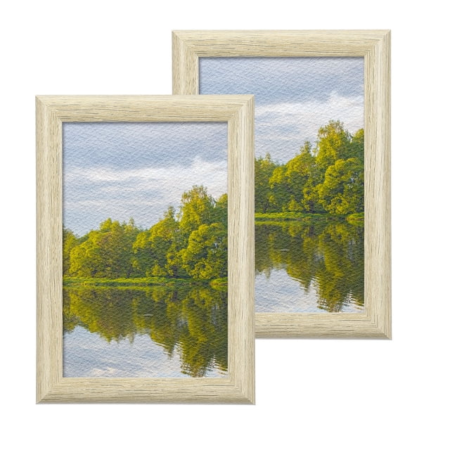 2 Pcs Wood Picture Frames, 4 x 6 Inch Wooden Photo Frame, Photo Displays with Mat Glass Panel for Wall Tabletop Display, White Oak Color