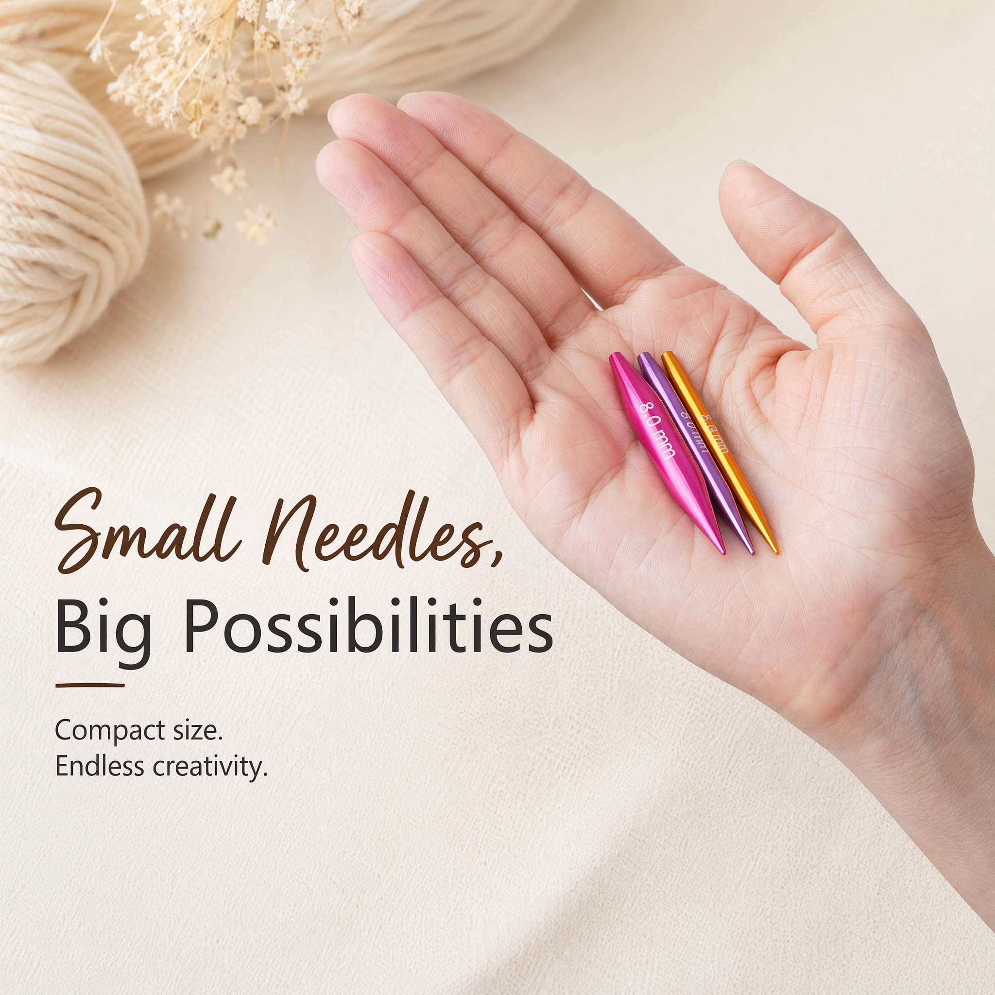 Short Interchangeable Knitting Needles Set, 2-Inch Circular Needles Kit with 12 Sizes and and Flexible Cables for Socks, Hats and Sweaters