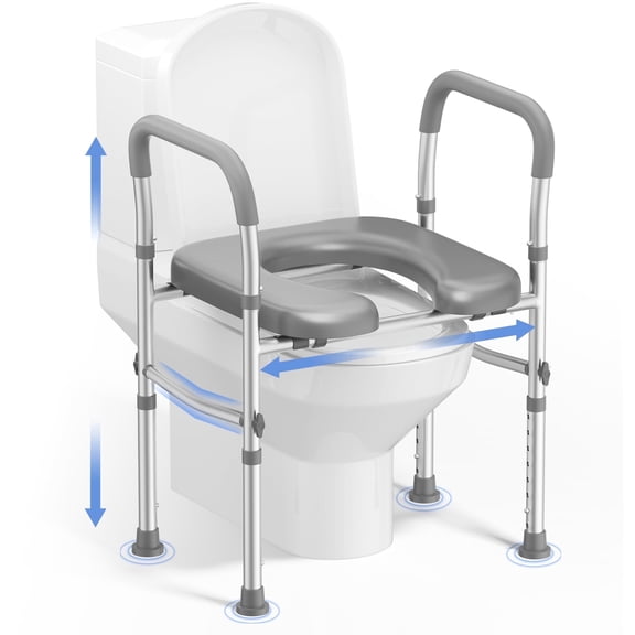 Toilet Seat Riser for Seniors, Raised Toilet Seat with Handles, Fit Elderly, Pregnant, Handicap, Adjustable Height & Width with Supports up to 330lbs