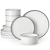 vancasso 12 pcs Dinnerware Sets, Plates and Bowls Set for 4, Ceramic Dinner Set, White