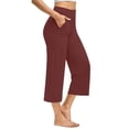 thumbnail image 4 of Capri Pants for Women Wide Leg High Waist Yoga Sweatpants with Pockets Causal Loose Pull On Lounge Pants Red L, 4 of 6