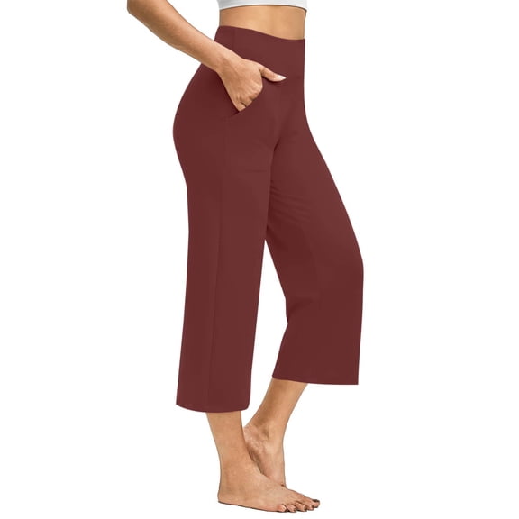 Inglocry Women's Yoga Capris Legging Pants Lightweight Business Casual Work Pants Stretch Petite Golf Slacks Crop Pant Red 2XL