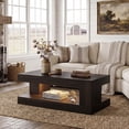 thumbnail image 2 of Hawsaiy Farmhouse Coffee Table with Storage Shelf & LED Light, 47" Rectangular Wood Coffee Table, 2-Tier Rustic Center Table for Living Room, Apartment, Office, Dark Walnut, 2 of 11