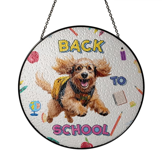 Back to School Cute Afghan Hound Stained Glass Suncatcher Dog Lover Window Hanging Sign Decor - 13010