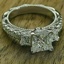 2Ct Princess Cut lab Created Diamond Halo Engagement Ring 14k White Gold Plated