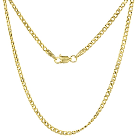 Hollow 14k Gold 2mm Miami Cuban Link Chain Necklace for Women & Men High Polished 20 inch