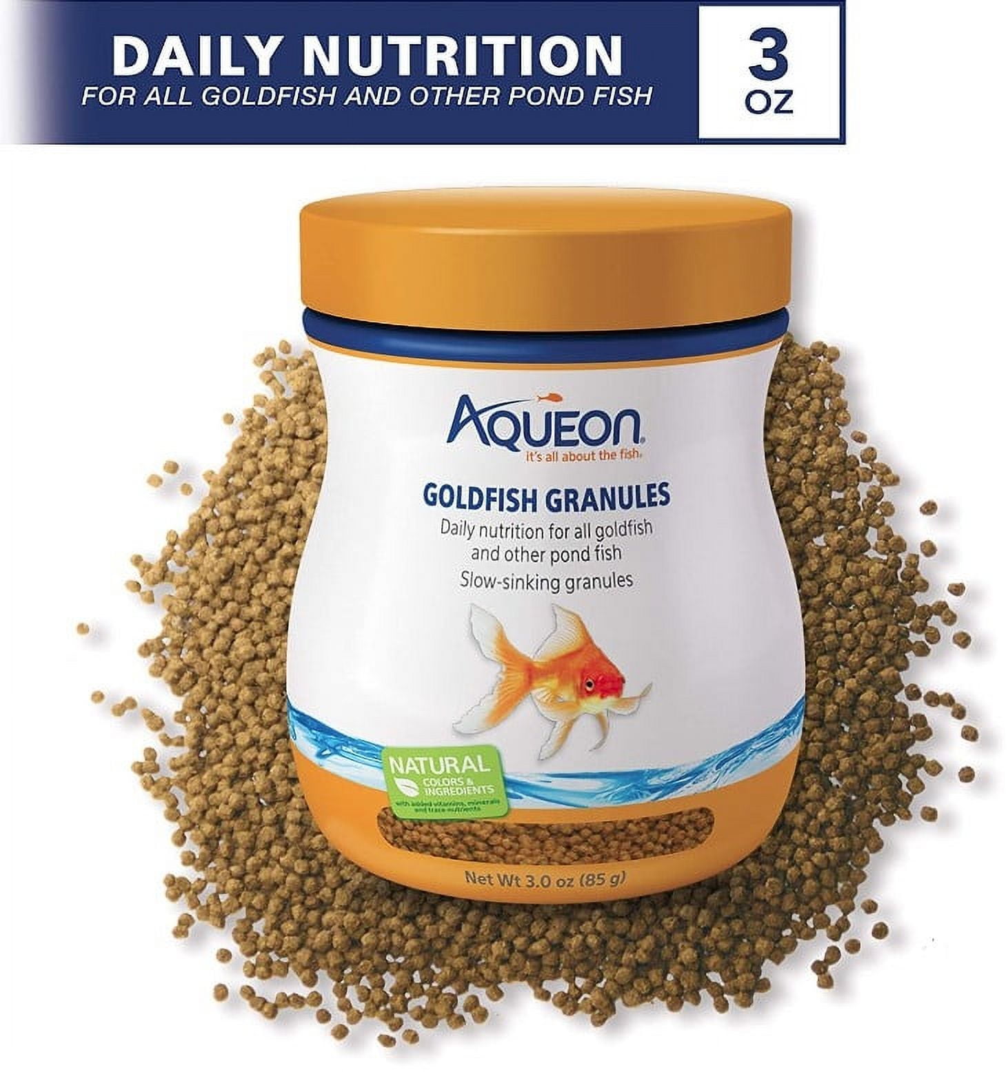 Aqueon Goldfish Granules Slow Sinking Fish Food Daily Nutrition for All Goldfish and Other Pond Fish [Aquarium Goldfish Food, Aquarium Supplies] 18 oz (6 x 3 oz)